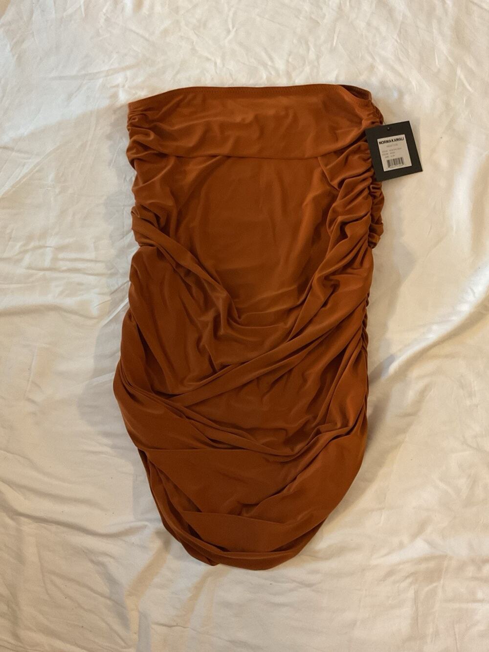 Norma Kamala Cinnamon Ruched Midi Straight Skirt Rust Orange Size XL